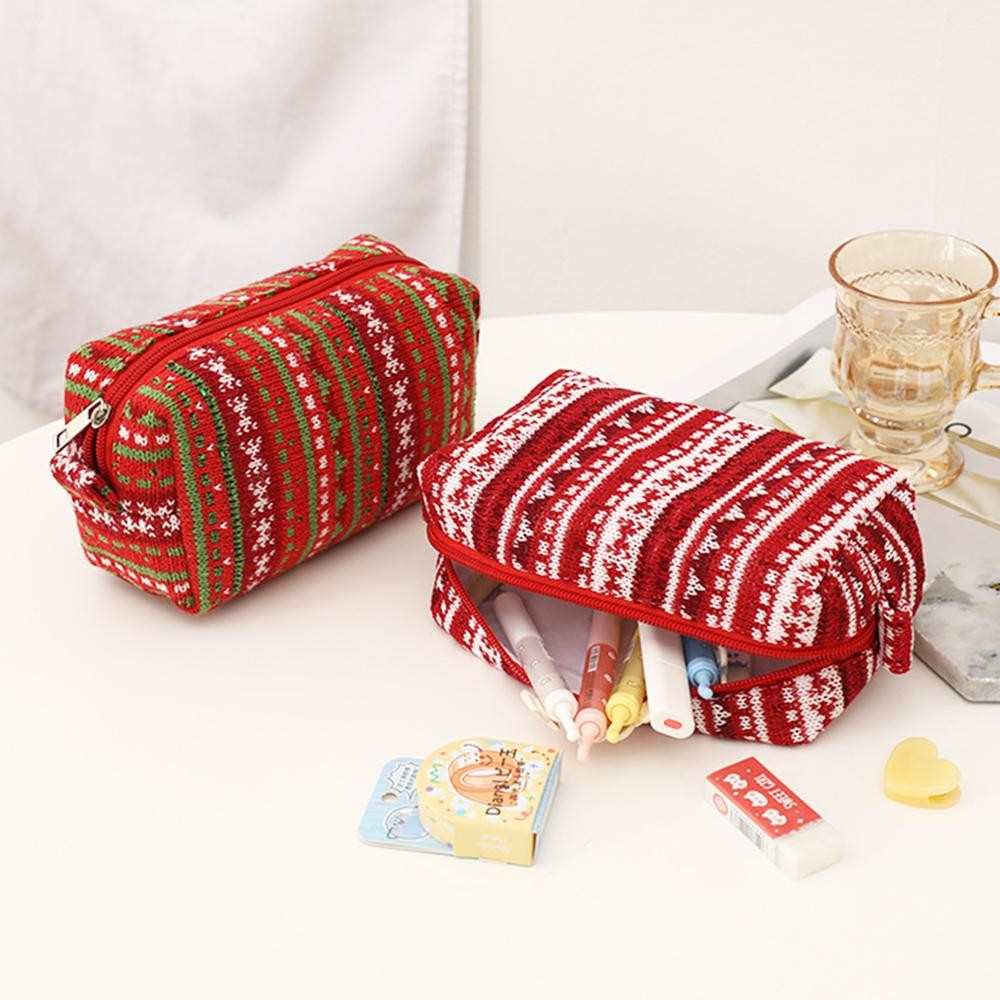 Nordic Print Knit Make Up Pouch - Full Zipper Closure - Lined Body - Approximately 4.5" T X 7" L X 3" D view 4