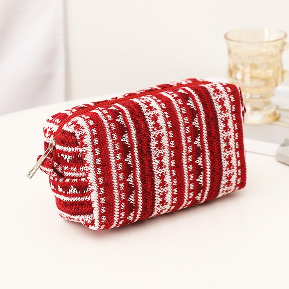 Nordic Print Knit Make Up Pouch - Full Zipper Closure - Lined Body - Approximately 4.5" T X 7" L X 3" D view 2