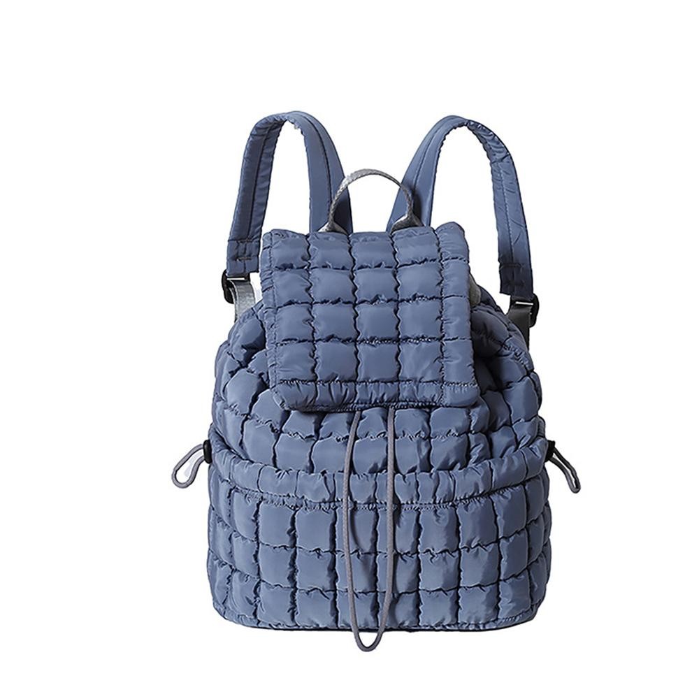 Nylon Quilted Puffer Backpack With Magnetic Flap Closure - Drawstring Closure - 1 Front Magnetic Pocket - 1 Back Zipper Pocket - Lined Body - 2 Internal Pockets- 1 Zipper & 1 Open - Approximately 12" T X 14" L X 7" D view 2