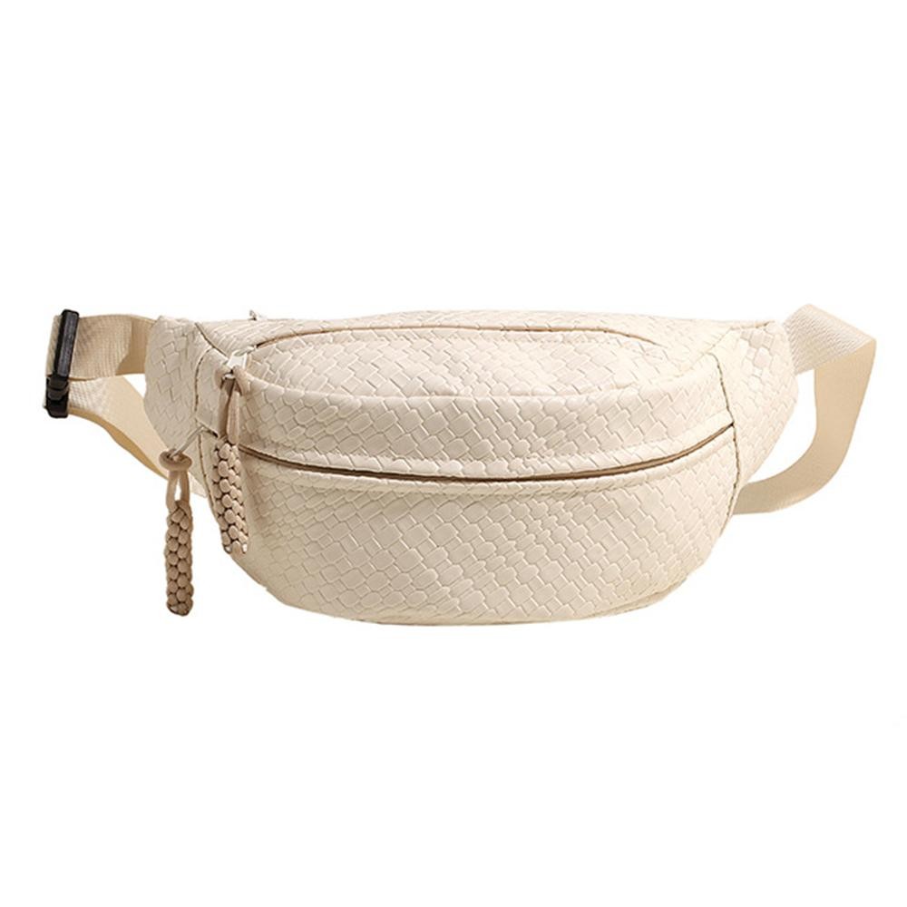 Woven Vegan Leather Cross Body Bag With Adjustable Buckle Strap - Three External Zipper Pockets - Main Body Lined With One Internal Open Pocket - Approximately 12" L X 6" T X 3" D - Strap 23"- 39" L view 2
