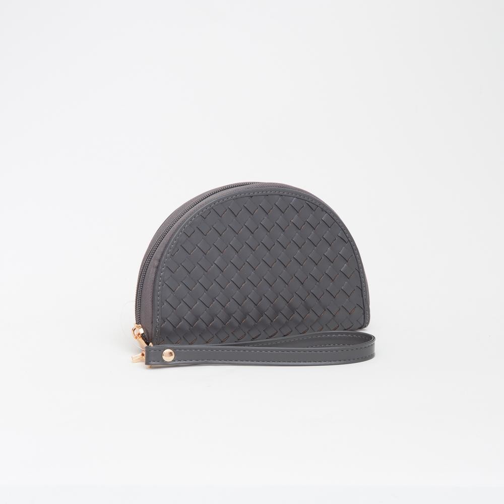 Vegan Woven Wedge Leather Wristlet - Full Zipper Closure - Three Inside Pockets - Approximately 7" L X 4.5" H X 1" W view 2