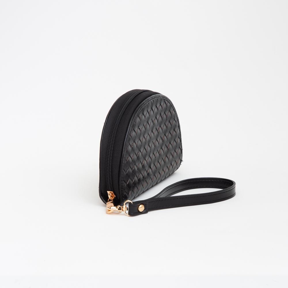 Vegan Woven Wedge Leather Wristlet - Full Zipper Closure - Three Inside Pockets - Approximately 7" L X 4.5" H X 1" W view 4