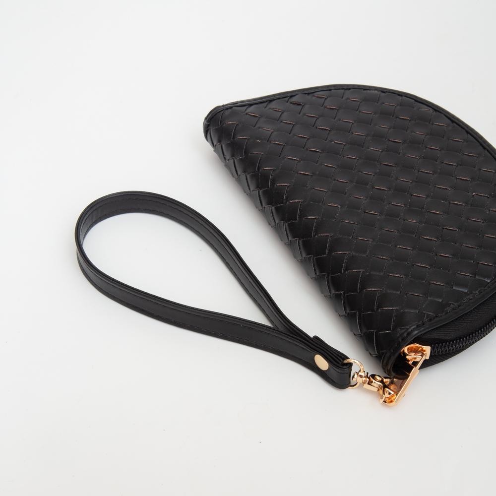 Vegan Woven Wedge Leather Wristlet - Full Zipper Closure - Three Inside Pockets - Approximately 7" L X 4.5" H X 1" W view 6
