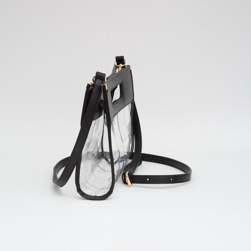 Clear Woven Clutch Bag With Vegan Leather Trim - Snap Closure - Removeable Vegan Leather Strap 46" L - Approximately 10" L X 7" T X 3" D view 6