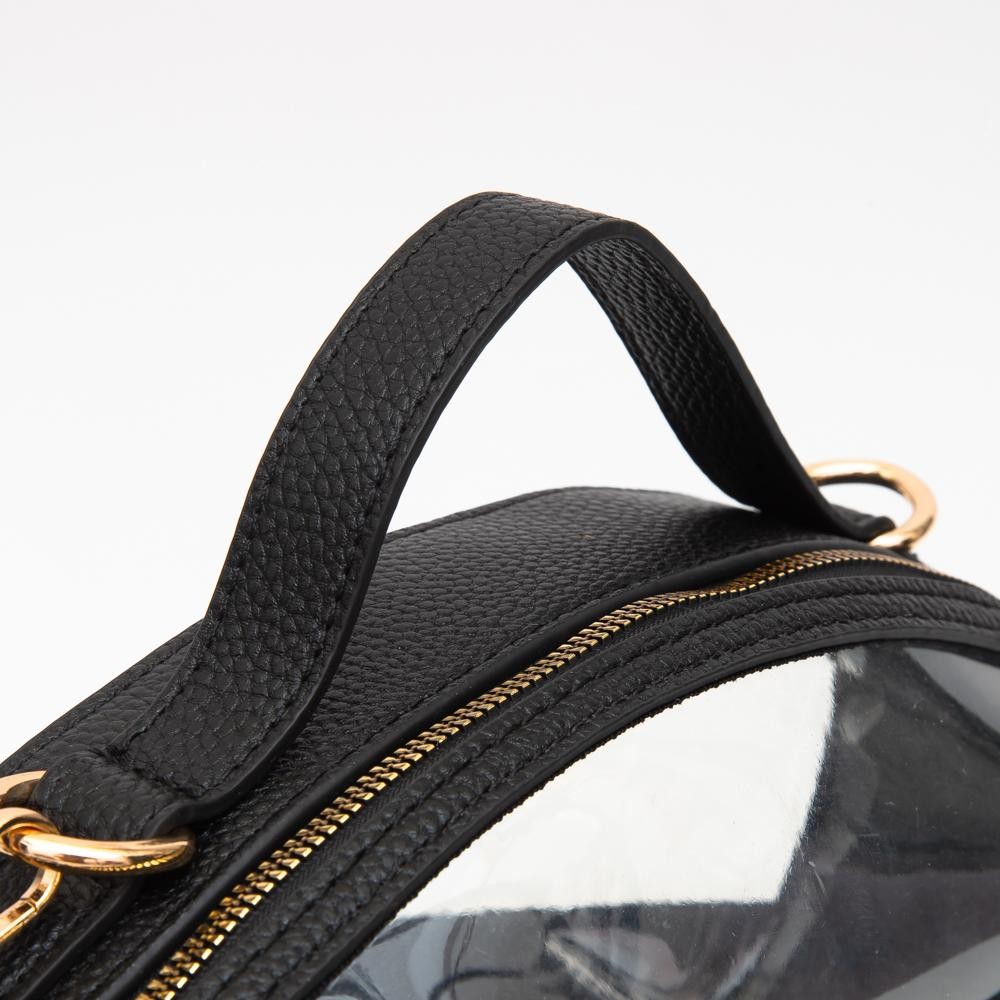Clear Crossbody Football Bag With Vegan Leather Trim - Zip Closure - Two Removable Straps: Leather & Canvas - Approximately 6.5" T X 10.5" L X 2.5" W - Straps Adjustable: 30" L view 6