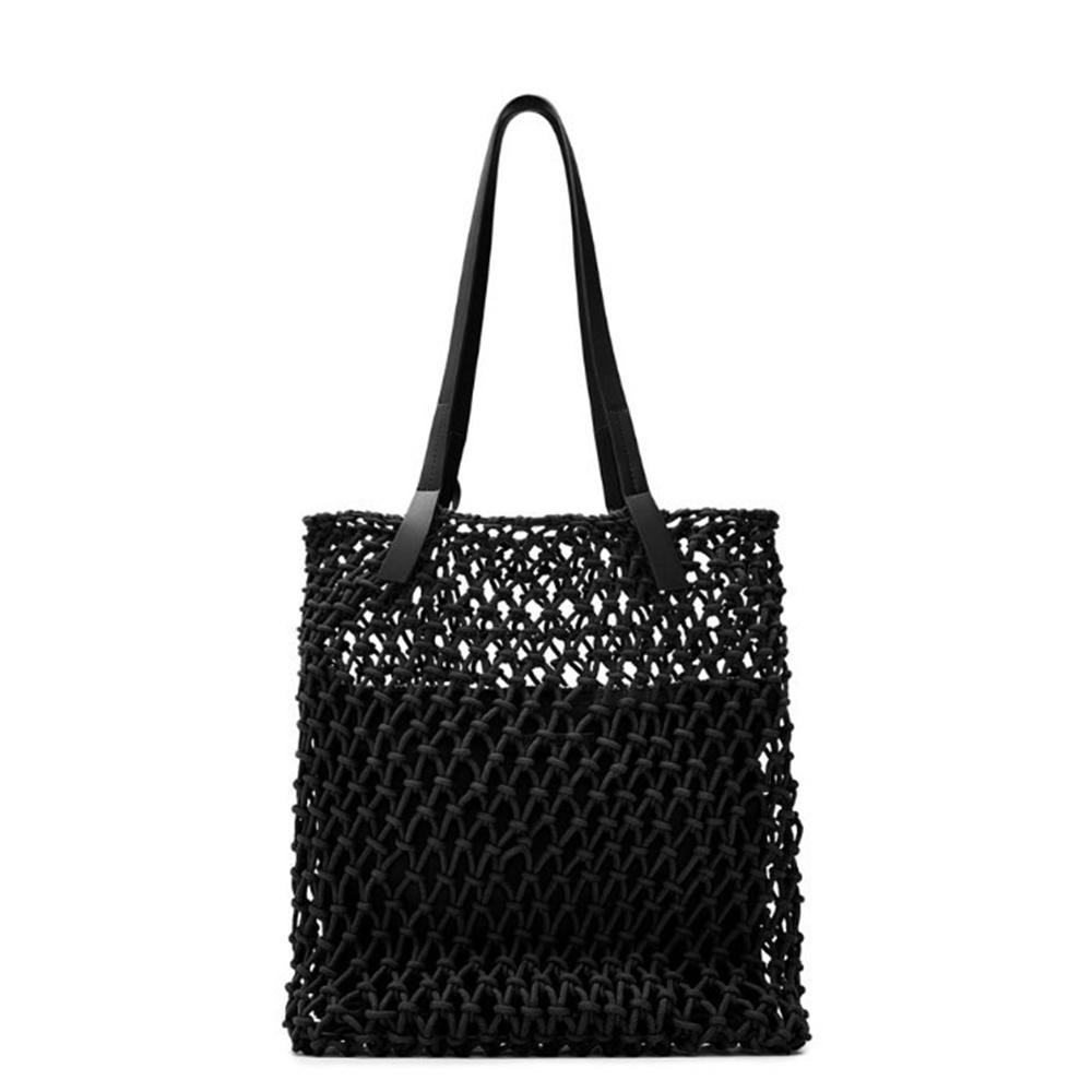 Knotted Rope Tote Bag With Vegan Leather Straps - Approximately 10" L X 14" T X 4" D Wristlet Attached - Zip Closer - Approximately 10" L X 8" T view 2