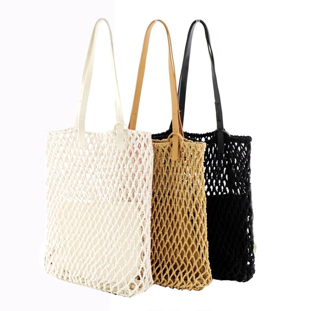 Knotted Rope Tote Bag With Vegan Leather Straps - Approximately 10" L X 14" T X 4" D Wristlet Attached - Zip Closer - Approximately 10" L X 8" T view 4