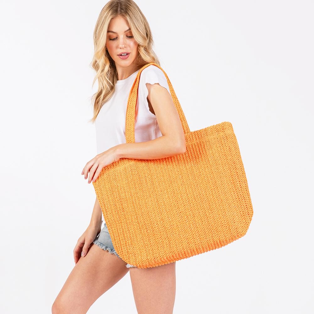 Woven Straw Tote Bag - Full Zipper Closure - Lined Body with Two Open Pockets - Approximately 19.5" L X 15" T X 6.6" D - Strap Drop 11" L - 100% Paper view 2