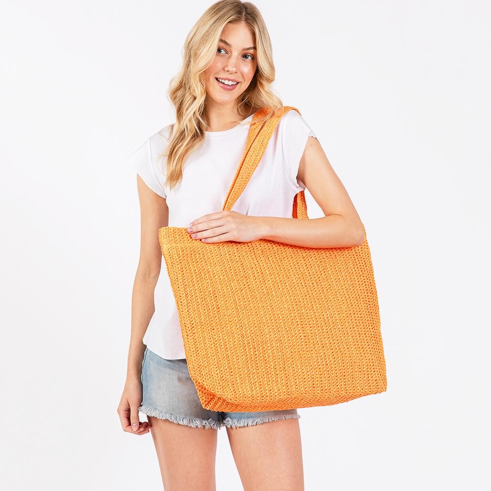 Woven Straw Tote Bag - Full Zipper Closure - Lined Body with Two Open Pockets - Approximately 19.5" L X 15" T X 6.6" D - Strap Drop 11" L - 100% Paper view 4