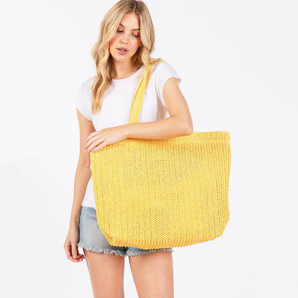 Woven Straw Tote Bag - Full Zipper Closure - Lined Body with Two Open Pockets - Approximately 19.5" L X 15" T X 6.6" D - Strap Drop 11" L - 100% Paper view 4