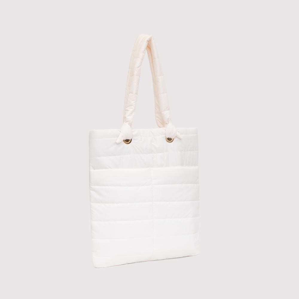 Puffer Tote Bag With Knotted Handles - Magnetic Closure - 2 Outer Pockets - Lined Body - 3 Internal Pockets- 1 Zip, 2 Open - Approximately 15" L x 16" T - Handles 8" L - 100% Polyester view 2