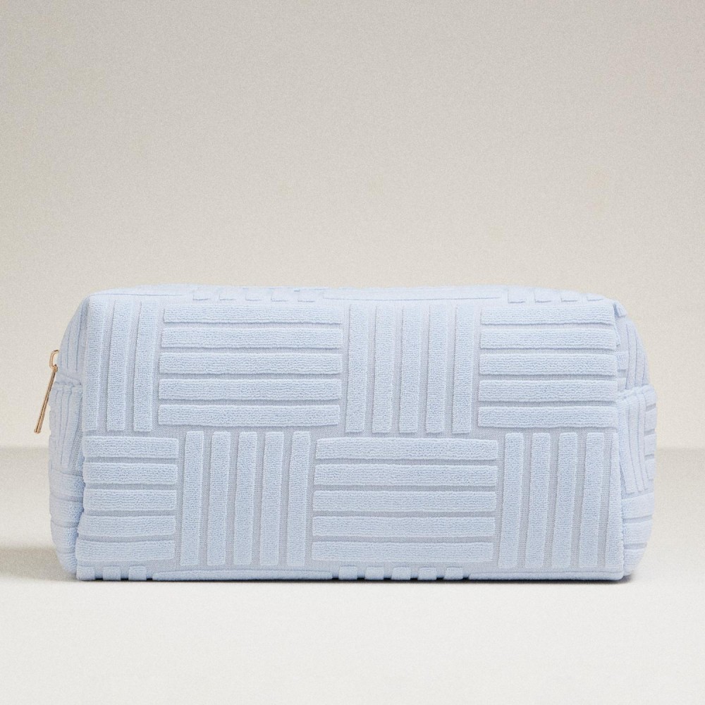Quilted Terry Cloth Travel Pouch - Full Zip Closure - Approximately 9.5" L X 4.5" T X 3.5" D - 100% Polyester view 2