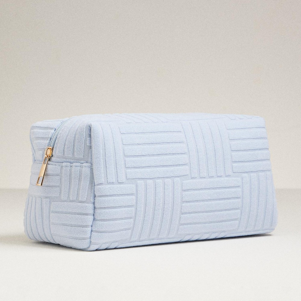 Quilted Terry Cloth Travel Pouch - Full Zip Closure - Approximately 9.5" L X 4.5" T X 3.5" D - 100% Polyester view 4