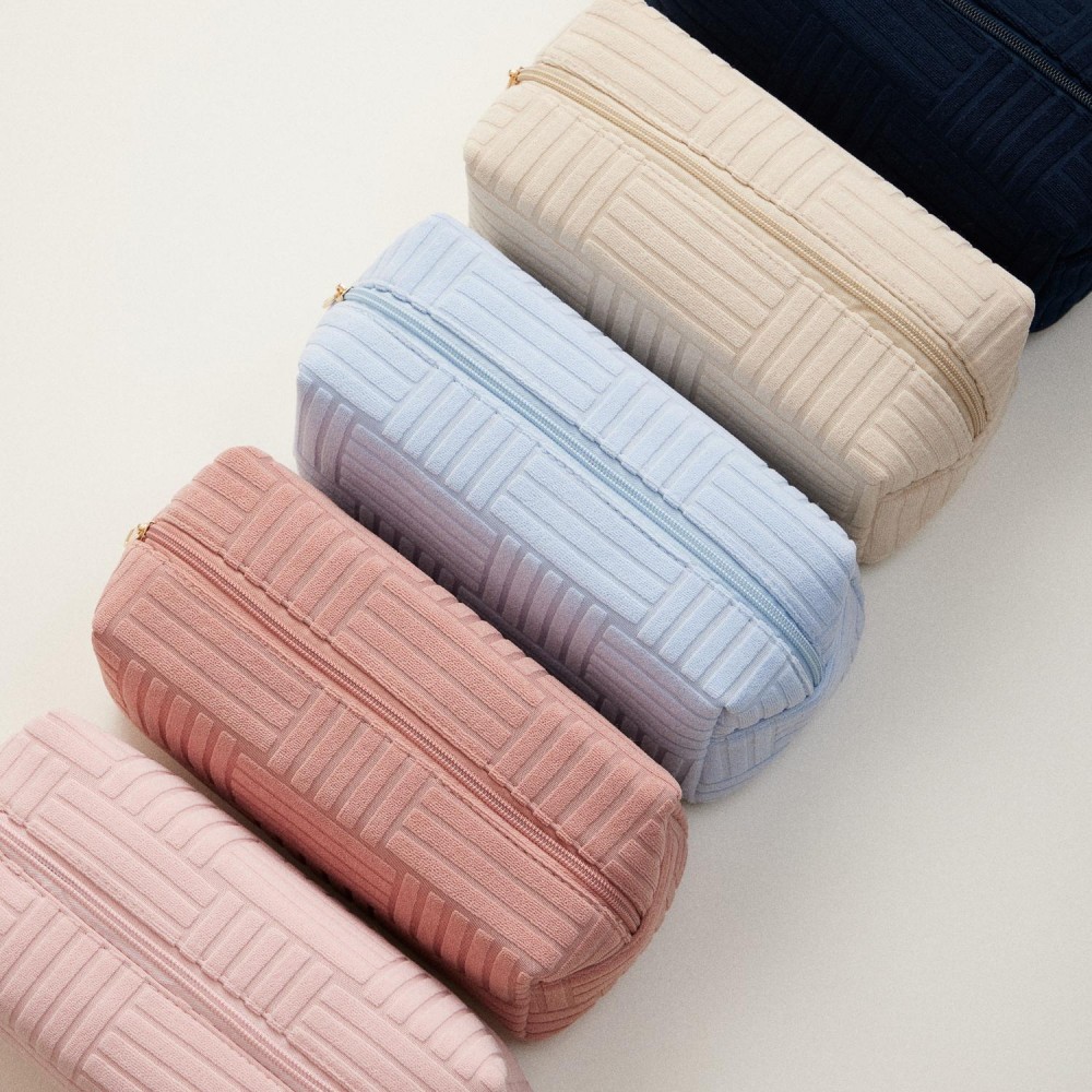 Quilted Terry Cloth Travel Pouch - Full Zip Closure - Approximately 9.5" L X 4.5" T X 3.5" D - 100% Polyester view 6