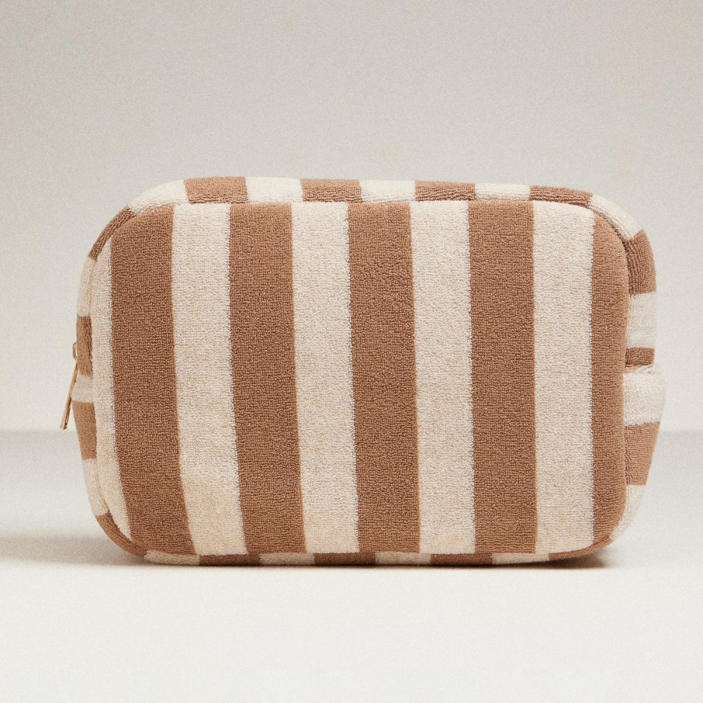 Stripe Terry Cloth Travel Pouch - Full Zip Closure - Approximately 8.5" L X 5" T X 3" D - 80% Cotton 20% Polyester view 2