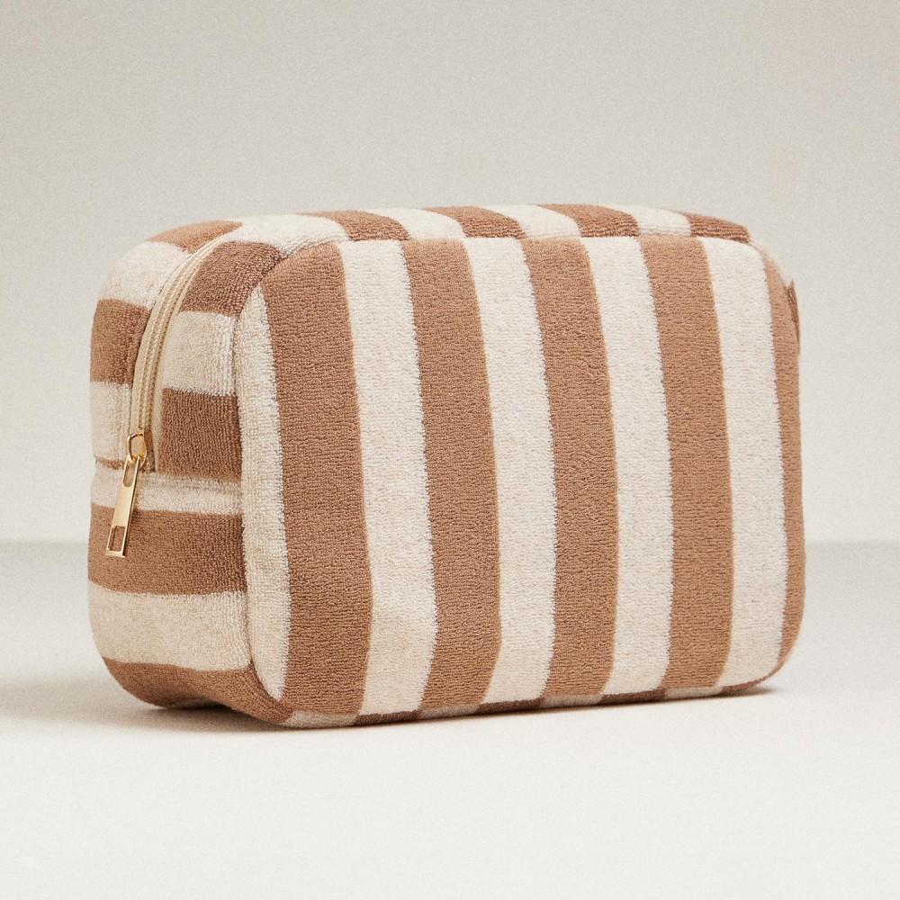 Stripe Terry Cloth Travel Pouch - Full Zip Closure - Approximately 8.5" L X 5" T X 3" D - 80% Cotton 20% Polyester view 4