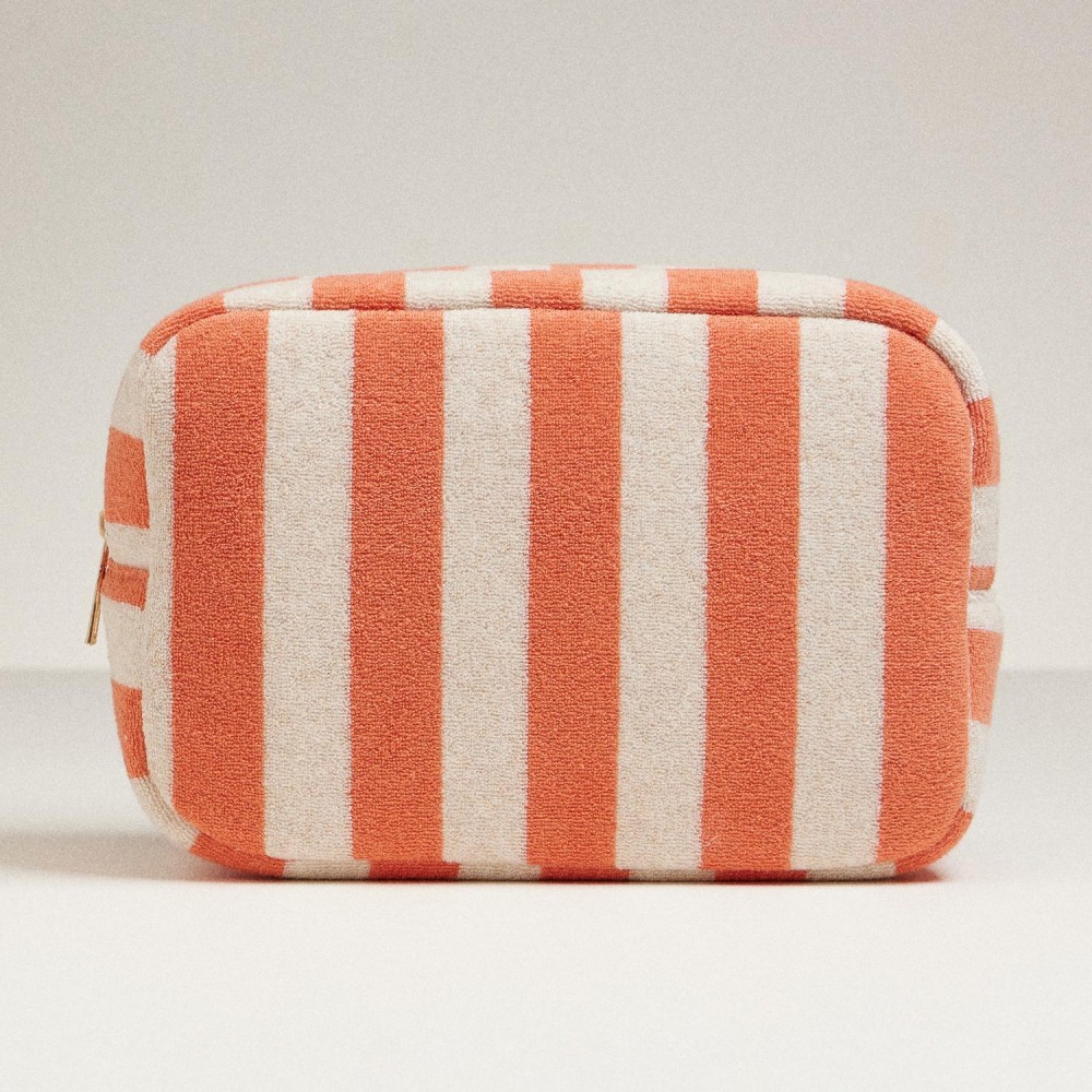 Stripe Terry Cloth Travel Pouch - Full Zip Closure - Approximately 8.5" L X 5" T X 3" D - 80% Cotton 20% Polyester view 2