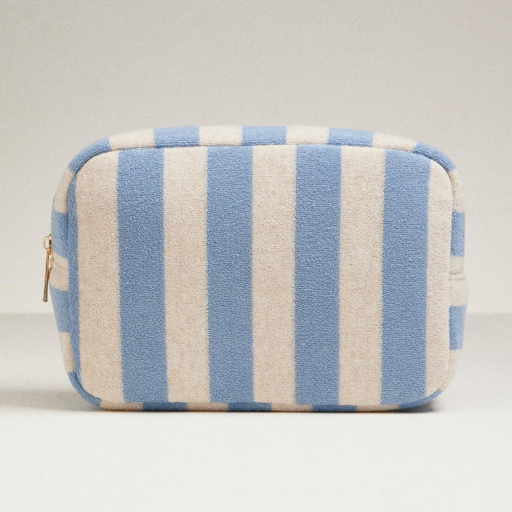 Stripe Terry Cloth Travel Pouch - Full Zip Closure - Approximately 8.5" L X 5" T X 3" D - 80% Cotton 20% Polyester view 2