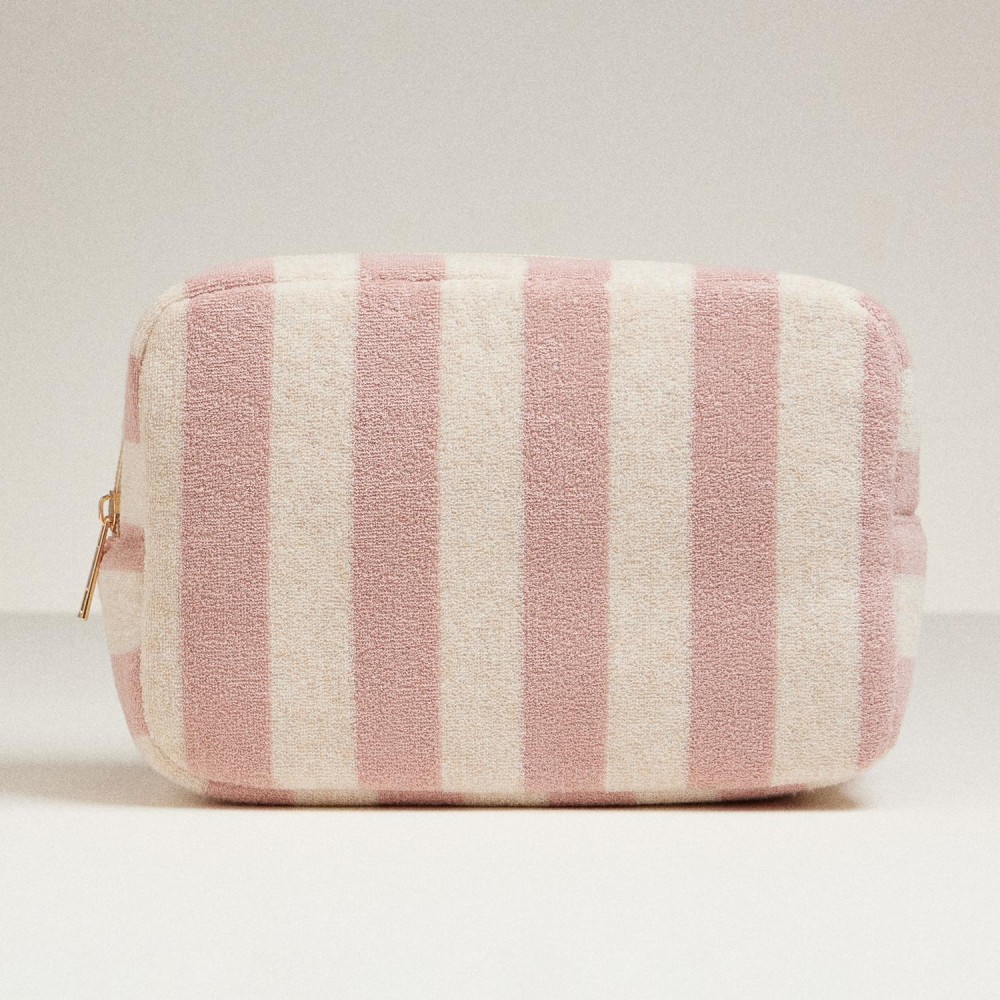 Stripe Terry Cloth Travel Pouch - Full Zip Closure - Approximately 8.5" L X 5" T X 3" D - 80% Cotton 20% Polyester view 2