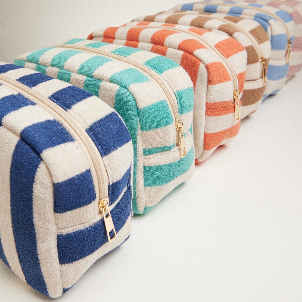 Stripe Terry Cloth Travel Pouch - Full Zip Closure - Approximately 8.5" L X 5" T X 3" D - 80% Cotton 20% Polyester view 6