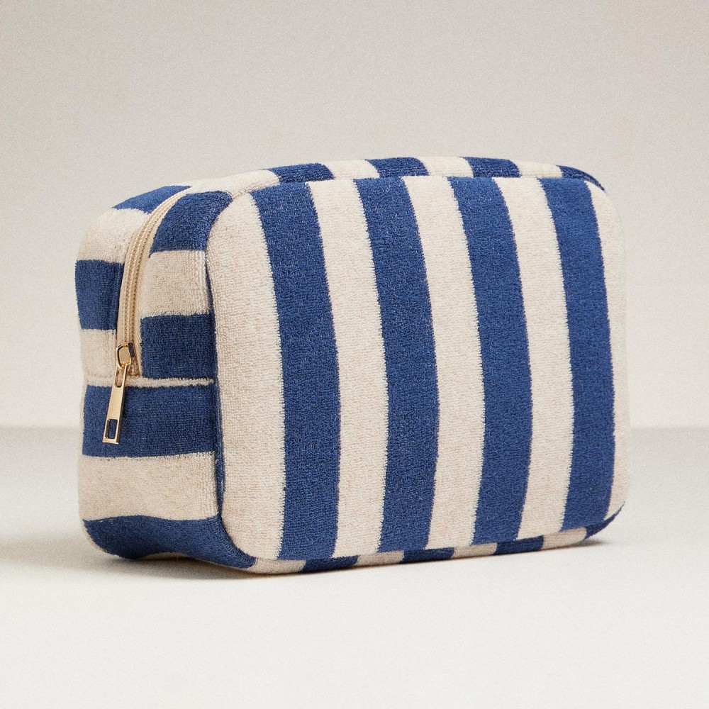 Stripe Terry Cloth Travel Pouch - Full Zip Closure - Approximately 8.5" L X 5" T X 3" D - 80% Cotton 20% Polyester view 4