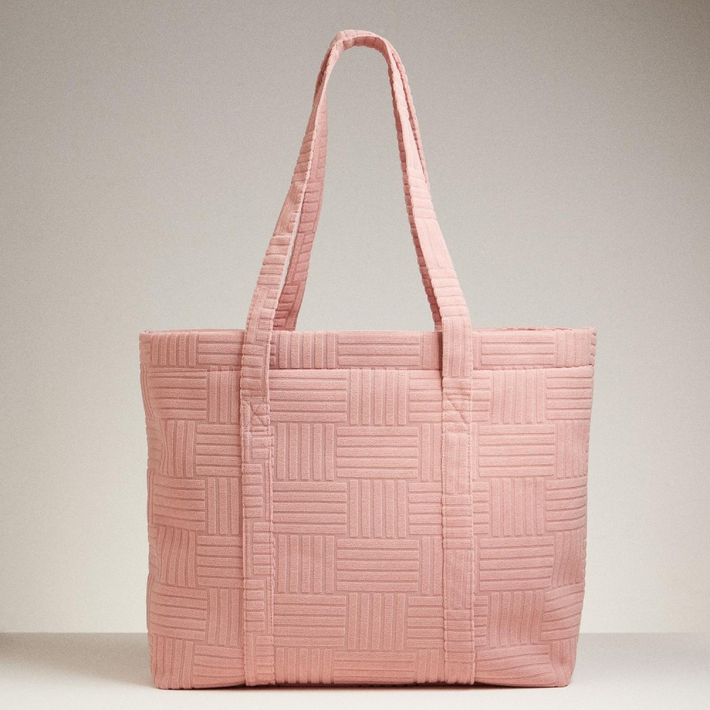 Quilted Terry Cloth Tote Bag - Snap Closure - Lined Body - Handle Drop 12" L - Approximately 20" L X 15" T X 5" D - 100% Polyester view 2