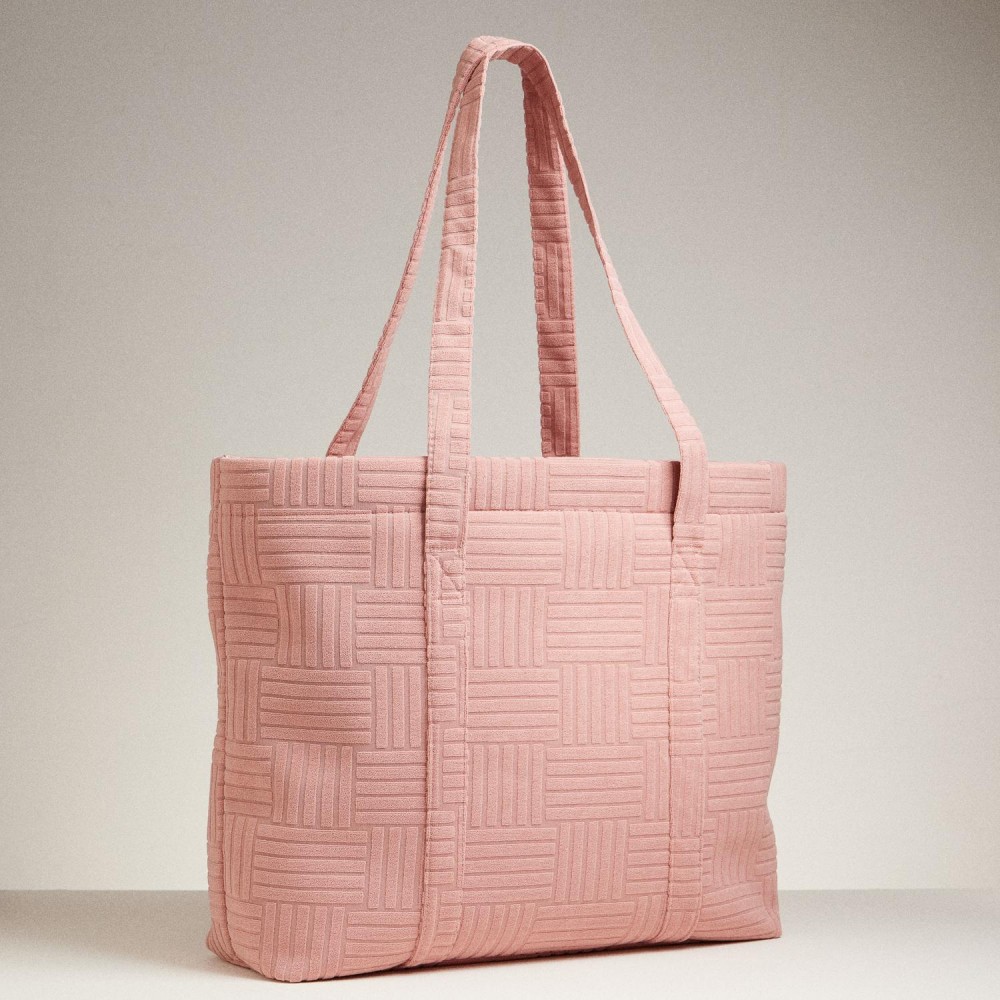 Quilted Terry Cloth Tote Bag - Snap Closure - Lined Body - Handle Drop 12" L - Approximately 20" L X 15" T X 5" D - 100% Polyester view 4