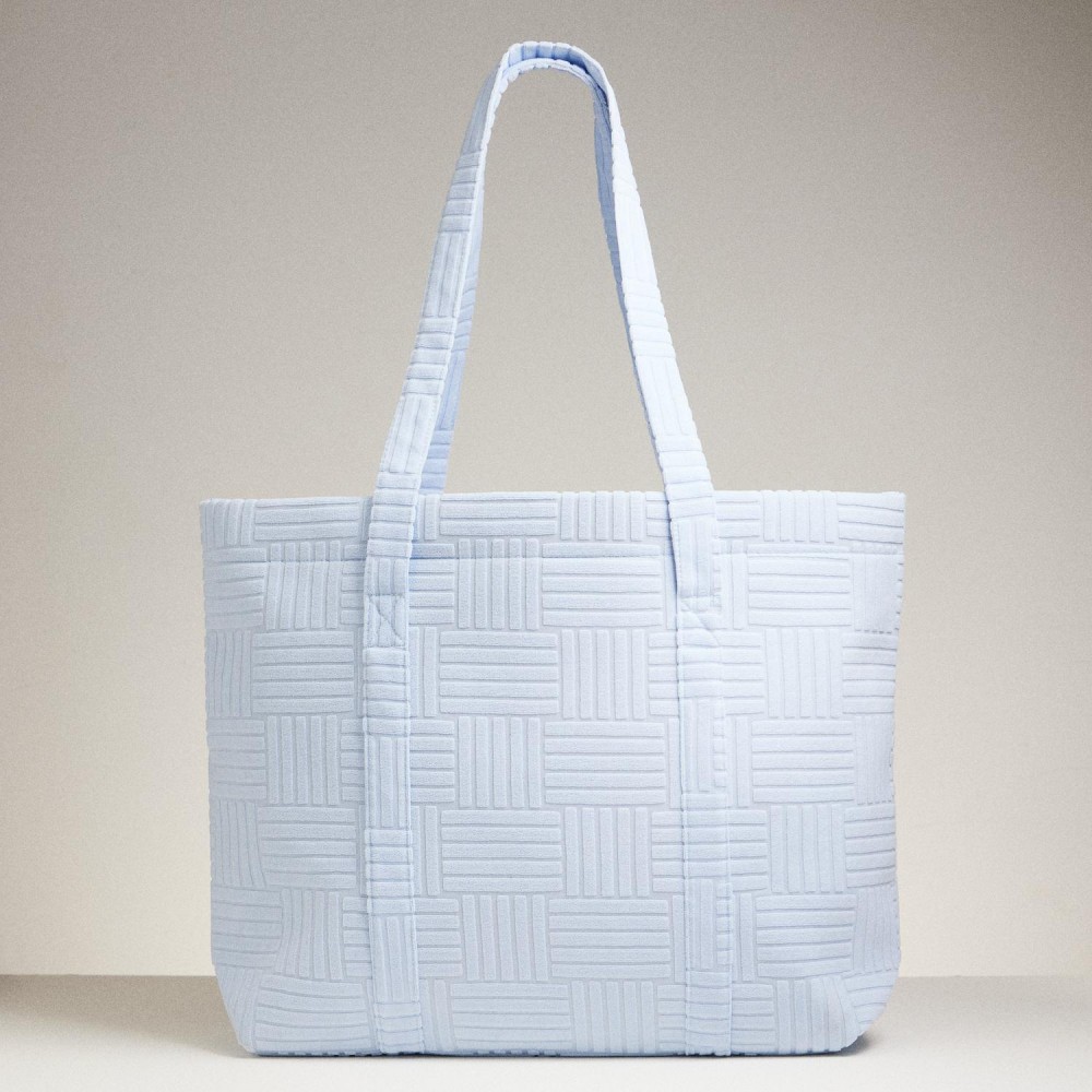Quilted Terry Cloth Tote Bag - Snap Closure - Lined Body - Handle Drop 12" L - Approximately 20" L X 15" T X 5" D - 100% Polyester view 2