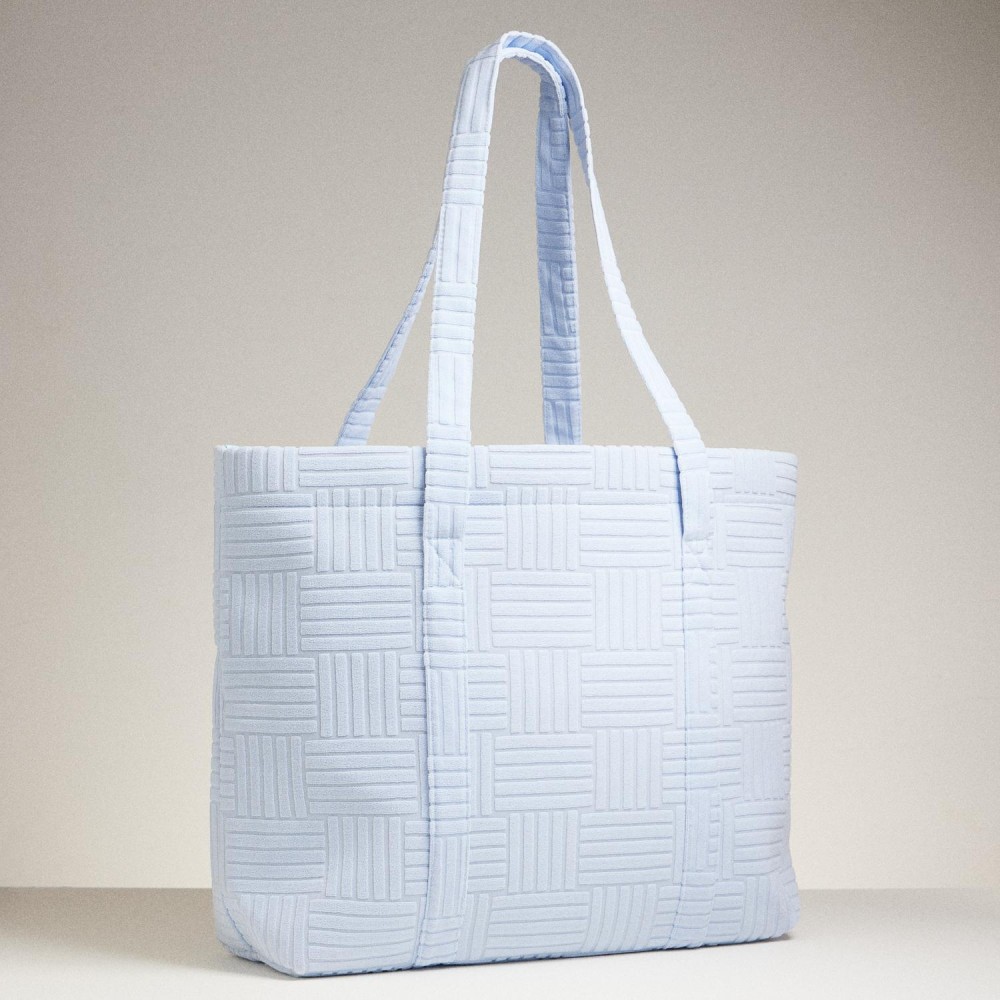 Quilted Terry Cloth Tote Bag - Snap Closure - Lined Body - Handle Drop 12" L - Approximately 20" L X 15" T X 5" D - 100% Polyester view 4