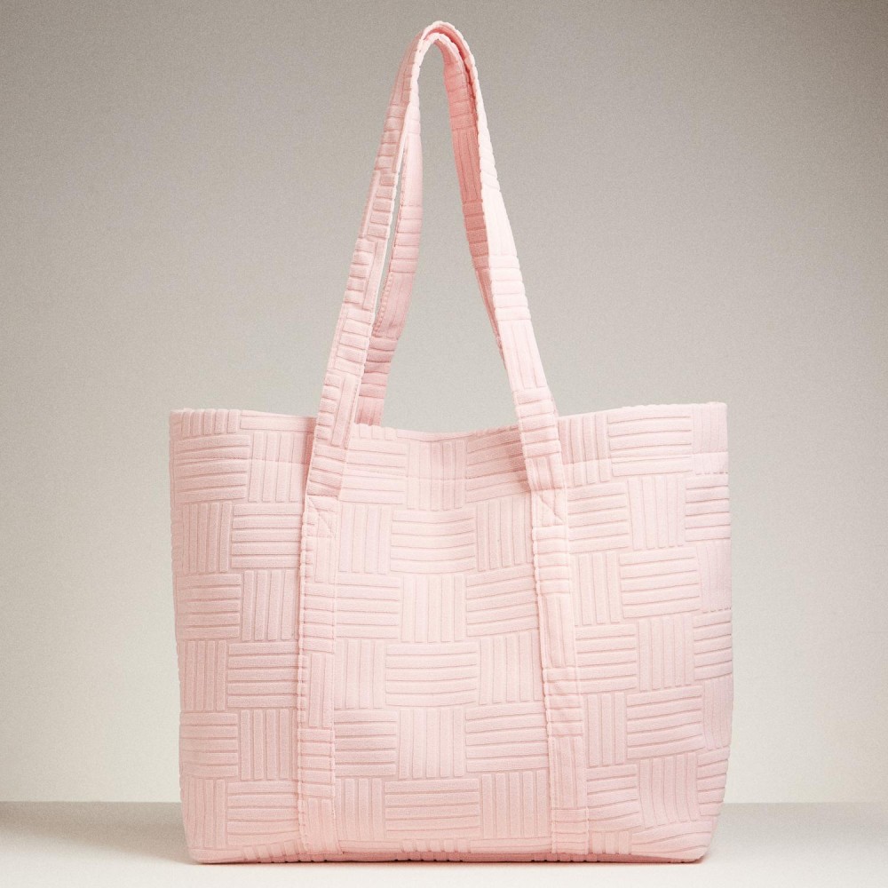 Quilted Terry Cloth Tote Bag - Snap Closure - Lined Body - Handle Drop 12" L - Approximately 20" L X 15" T X 5" D - 100% Polyester view 2