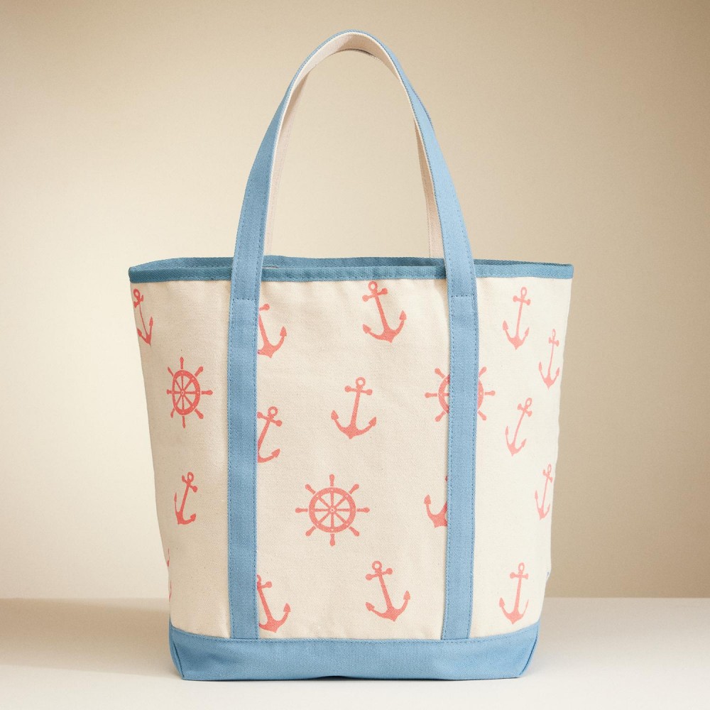 Helm & Anchor Print Canvas Tote Bag - Handle Drop 8" L - Approximately 19" L X 15" T X 8" D - 100% Cotton view 2