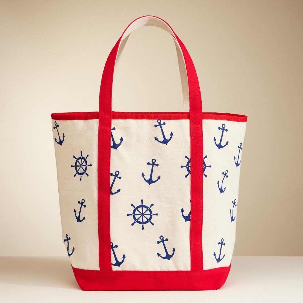 Helm & Anchor Print Canvas Tote Bag - Handle Drop 8" L - Approximately 19" L X 15" T X 8" D - 100% Cotton view 2