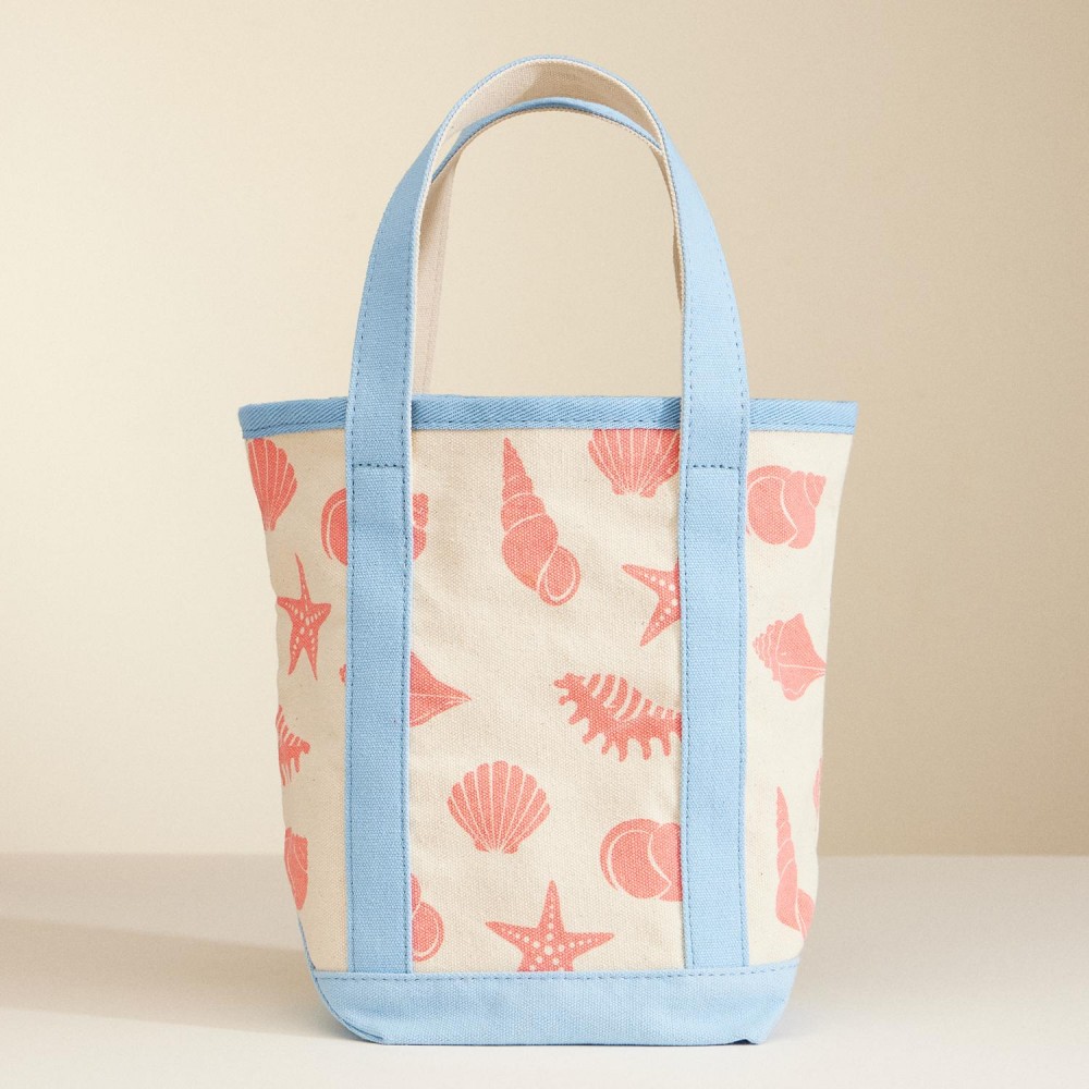 Mini Sea Shell Print Canvas Tote Bag - Handle Drop 5" L - Approximately 9.5" L X 11" T X 5" D - 100% Cotton view 2