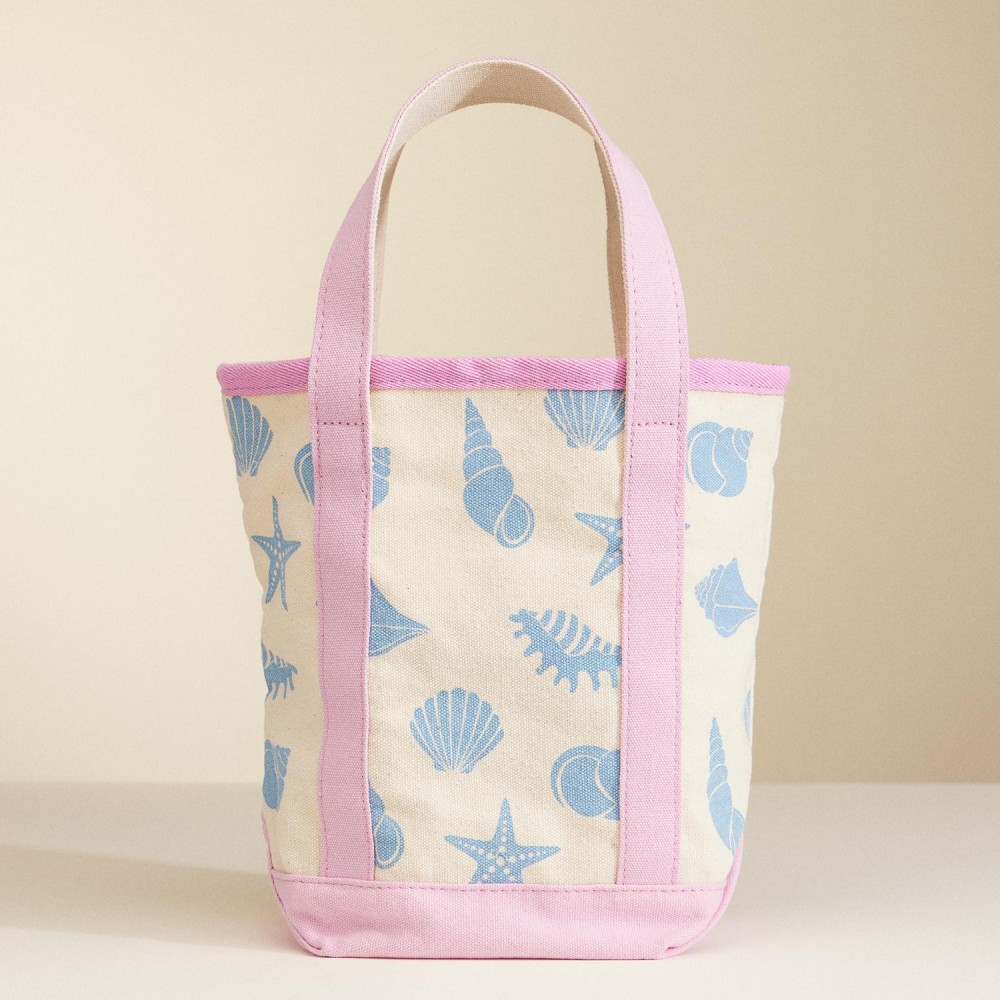 Mini Sea Shell Print Canvas Tote Bag - Handle Drop 5" L - Approximately 9.5" L X 11" T X 5" D - 100% Cotton view 2