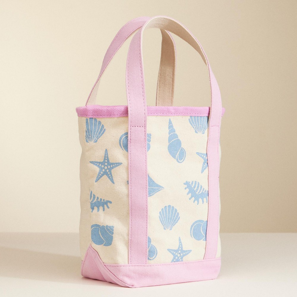Mini Sea Shell Print Canvas Tote Bag - Handle Drop 5" L - Approximately 9.5" L X 11" T X 5" D - 100% Cotton view 4