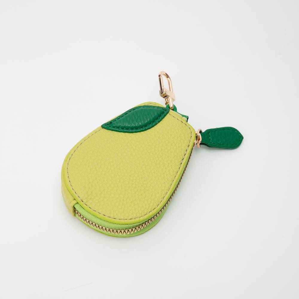 Vegan Leather Fruit Coin Pouch Key Ring - Full Zip Closure - Approximately 5" L view 2