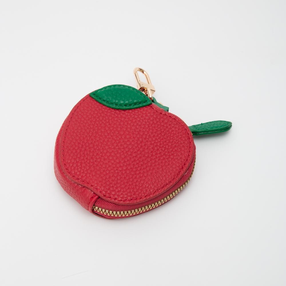 Vegan Leather Fruit Coin Pouch Key Ring - Full Zip Closure - Approximately 5" L view 2