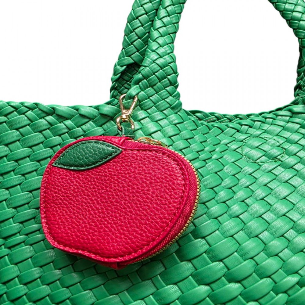 Vegan Leather Fruit Coin Pouch Key Ring - Full Zip Closure - Approximately 5" L view 4