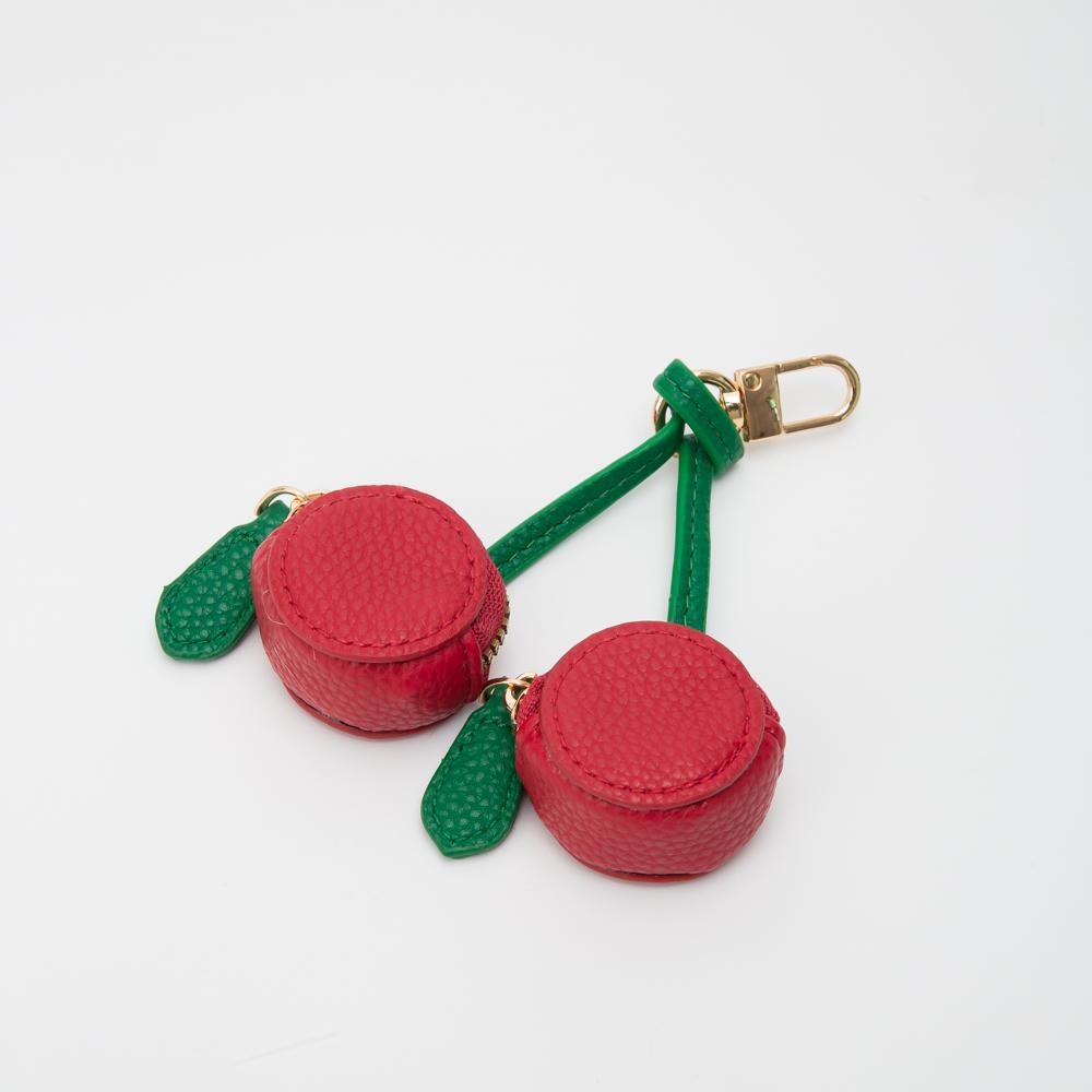 Vegan Leather Fruit Coin Pouch Key Ring - Full Zip Closure - Approximately 5" L view 2