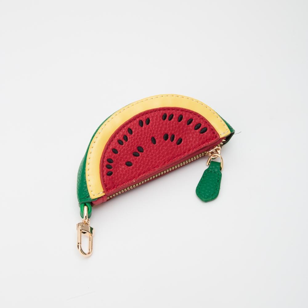 Vegan Leather Fruit Coin Pouch Key Ring - Full Zip Closure - Approximately 5" L view 2