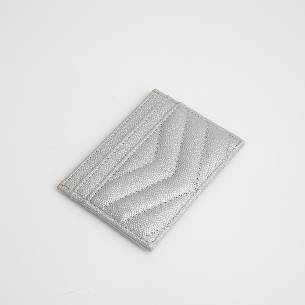 Double-Sided Quilted Vegan Leather Card Holder - Open Inner Pocket - Six Card Holders - Three On Either Side - Approximately 4" L x 3" T view 2