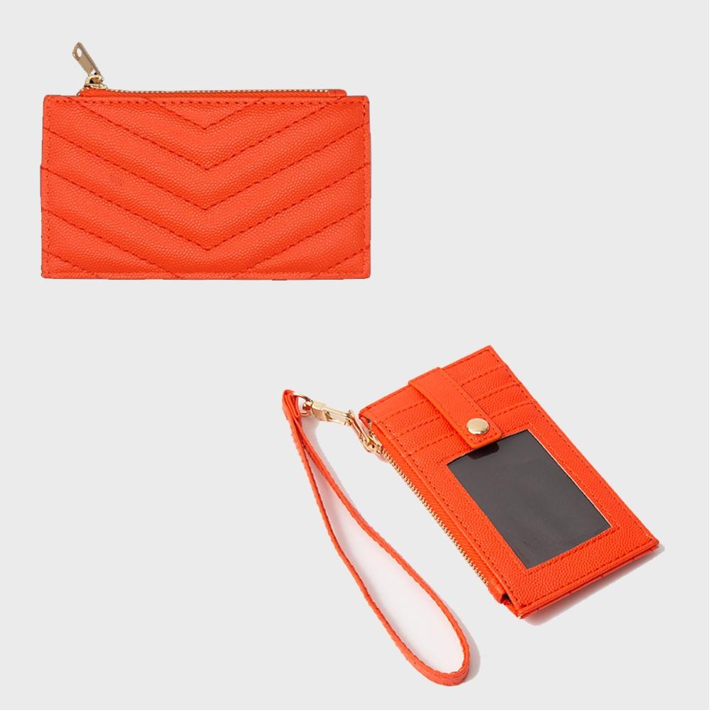 Quilted Vegan Leather Wallet - Removeable Wristlet - 3 Outer Card Holders With Snap Closure - Zip Closure - Approximately 5" L x 3" T view 2