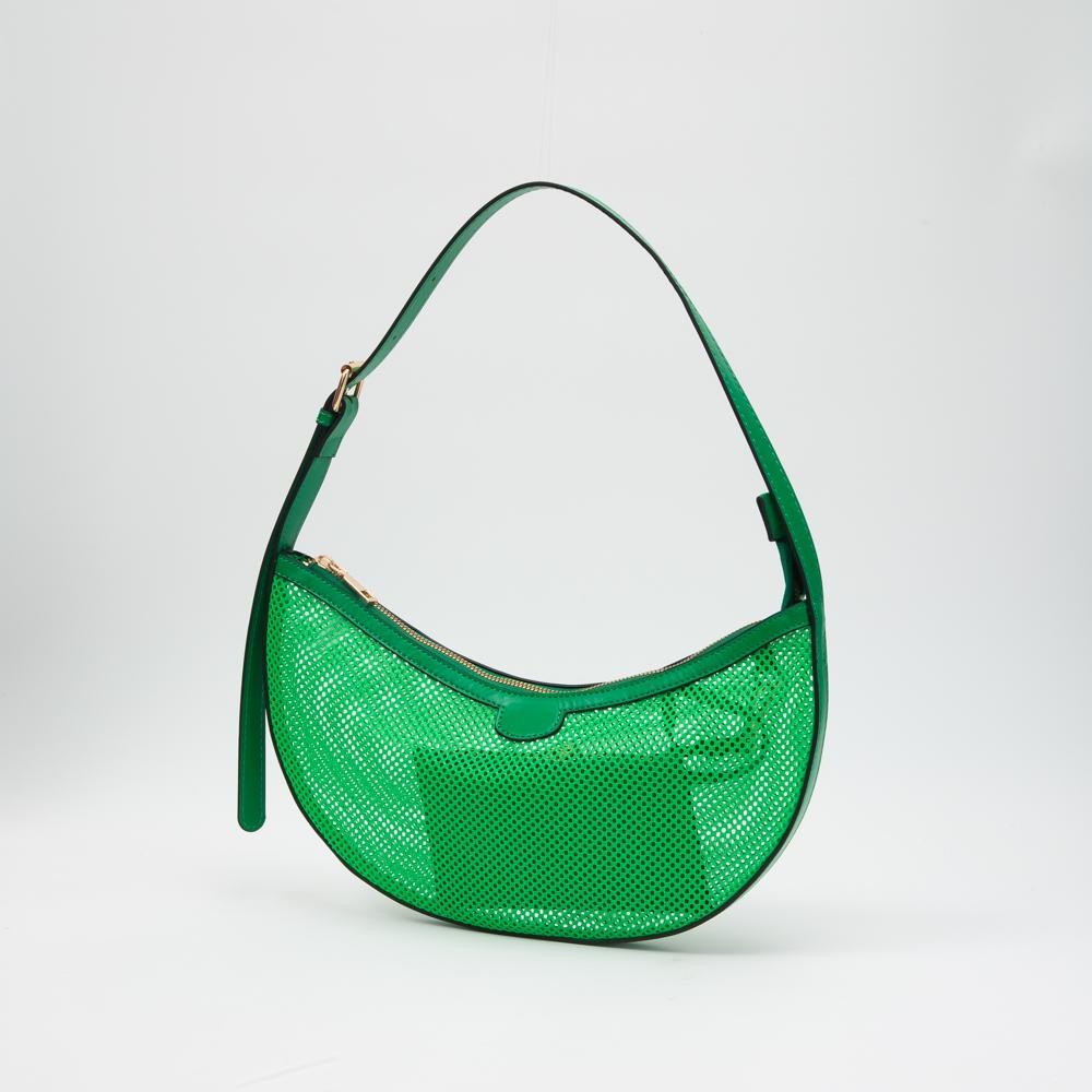 Rounded Mesh Tote Bag With Vegan Leather Trim & Removable Wallet - Zip Closure - Removeable Vegan Leather Wallet - Adjustable Handle 7"-11" L - Approximately 12.5" L X 6" T X .75" D view 2