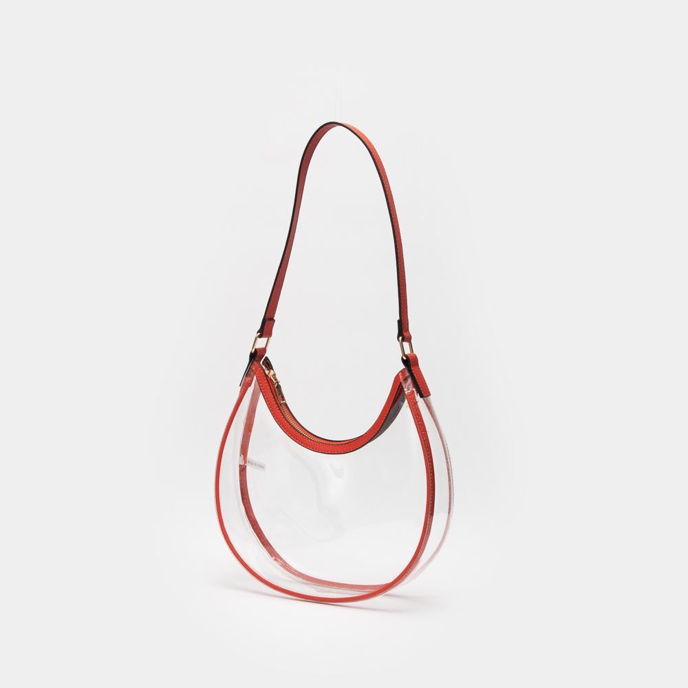 Clear Rounded Tote Bag With Vegan Leather Trim - Zip Closure - Handle Drop 10" L - Approximately 10.5" L X 7" T X 3" W view 2