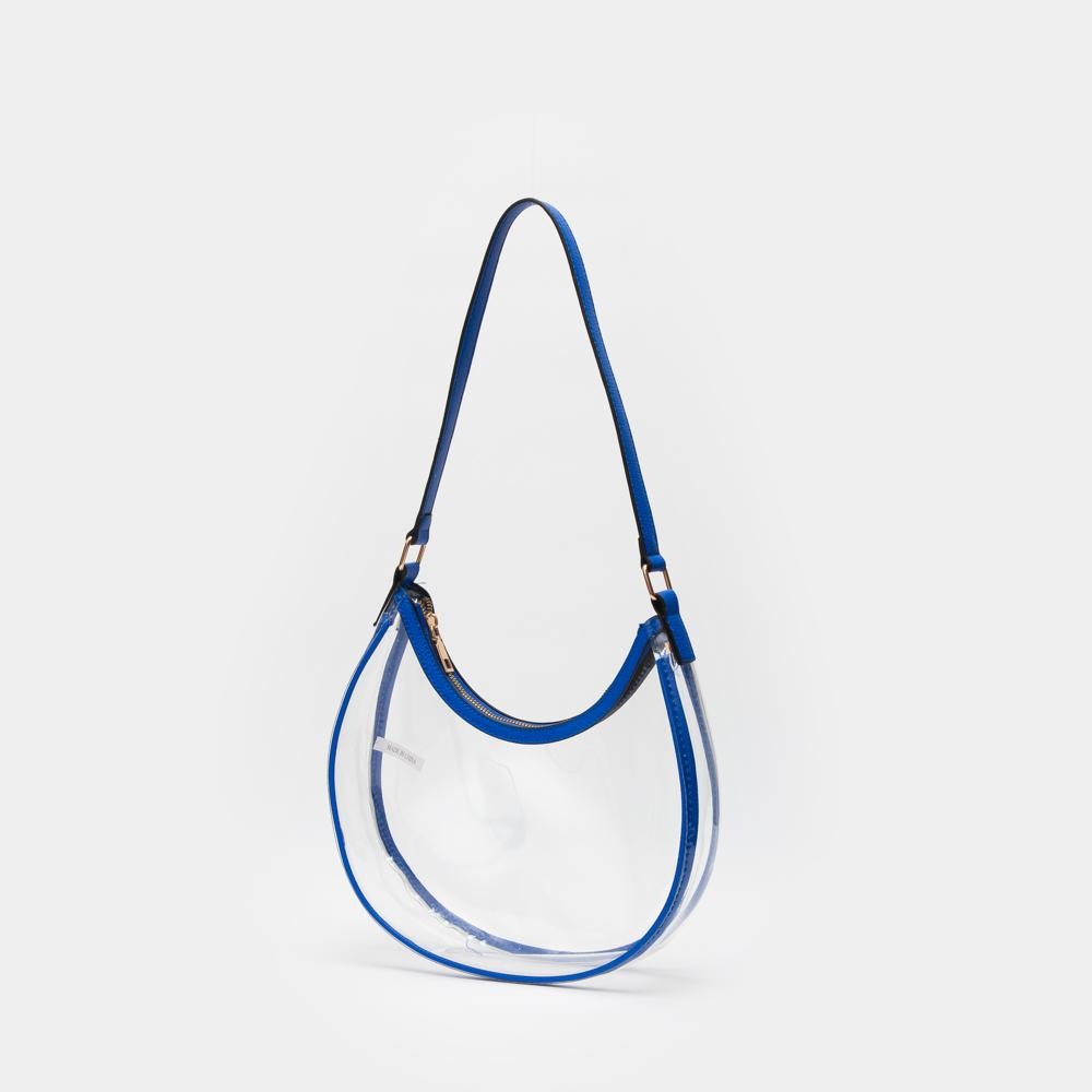 Clear Rounded Tote Bag With Vegan Leather Trim - Zip Closure - Handle Drop 10" L - Approximately 10.5" L X 7" T X 3" W view 2