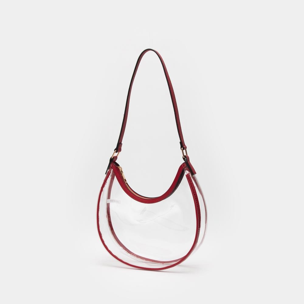 Clear Rounded Tote Bag With Vegan Leather Trim - Zip Closure - Handle Drop 10" L - Approximately 10.5" L X 7" T X 3" W view 2
