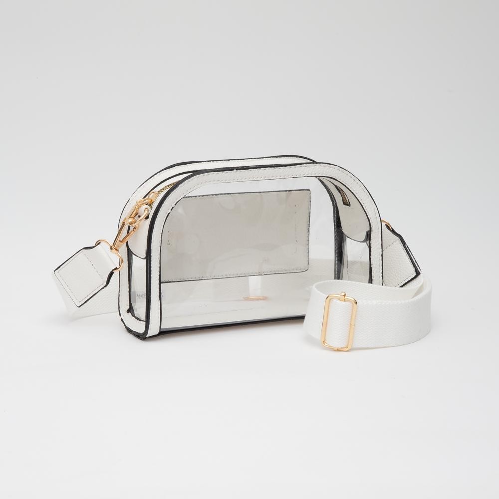 Clear Crossbody Bag With Vegan Leather Trim - Zip Closure - 1 Open Outer Pocket - Removeable Canvas Strap 46" L - Approximately 8.5" L x 5.5" T x 1.5" D view 2