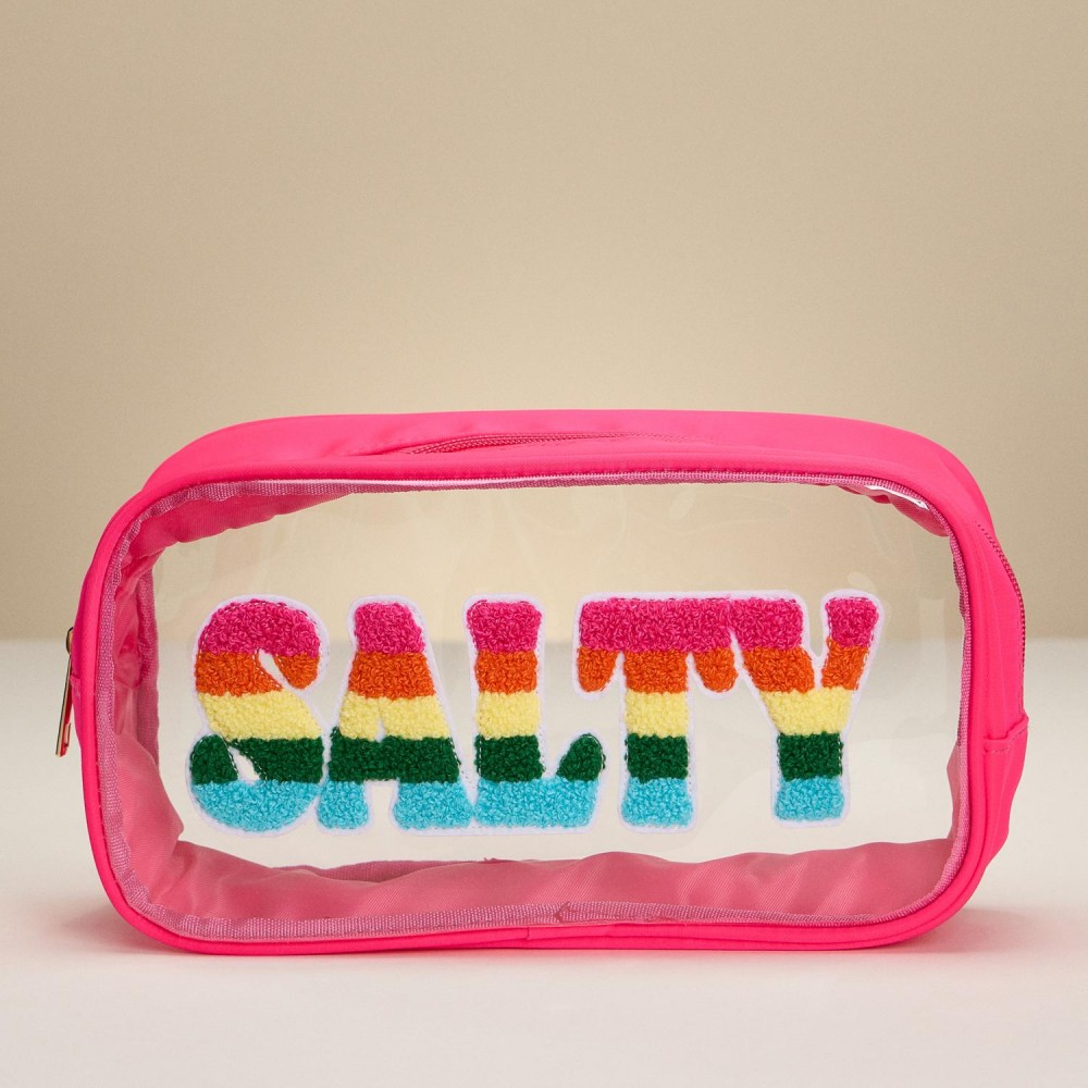 "SALTY" Rainbow Chenille Patch Clear Pouch - Full Zip Closure - Approximately 9.75" L X 5.5" T X 3.5" D view 2