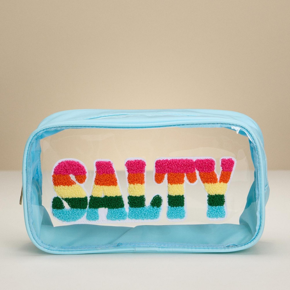 "SALTY" Rainbow Chenille Patch Clear Pouch - Full Zip Closure - Approximately 9.75" L X 5.5" T X 3.5" D view 2