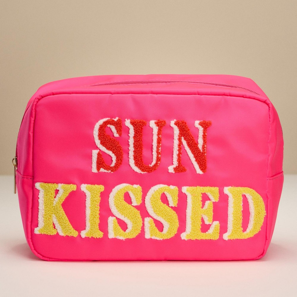 Nylon "SUN KISSED" Chenille Patch Pouch - Full Zip Closure - Lined Body - Approximately 10" L X 7.5" T X 4.5" D view 2